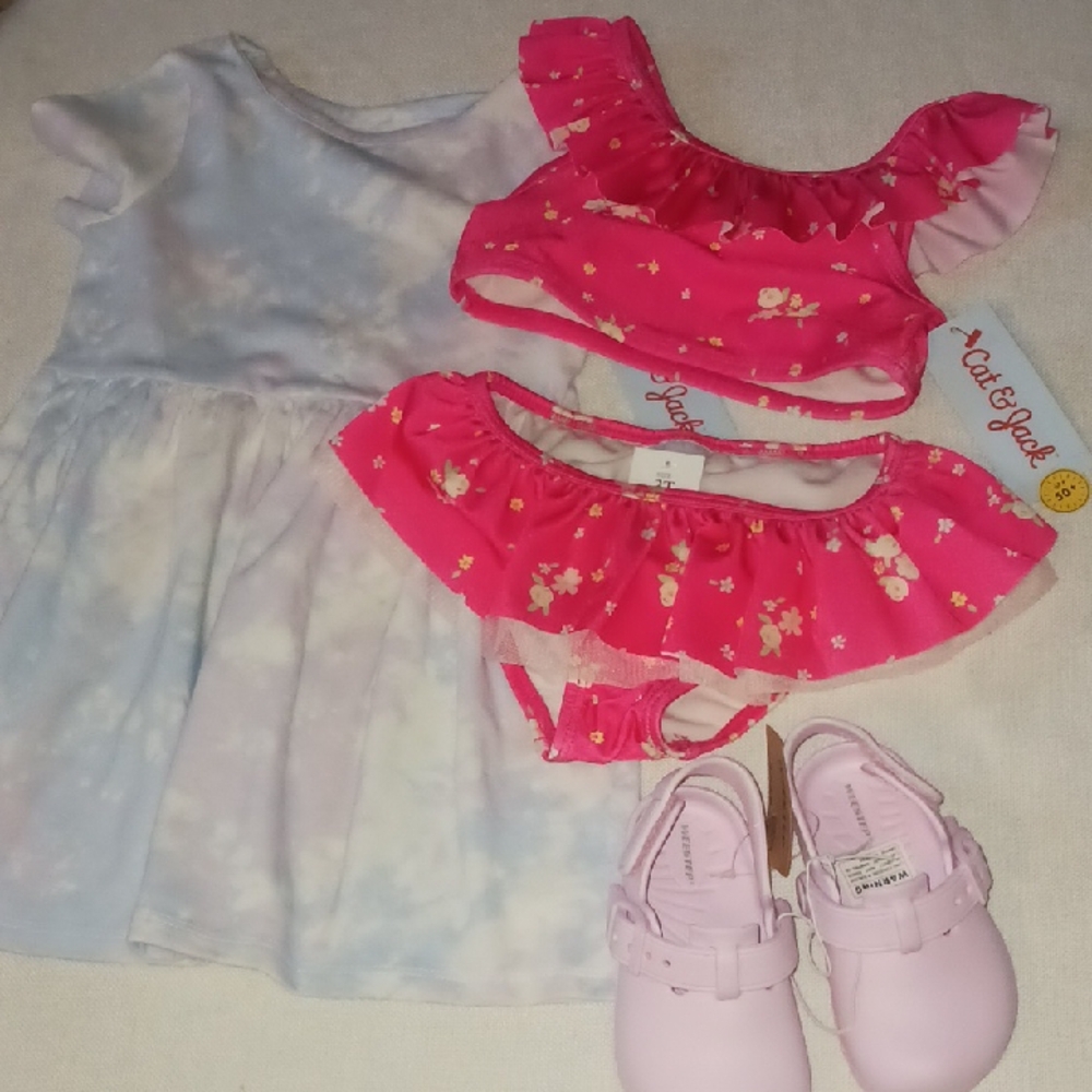 Cat & Jack Pink Floral Swimsuit and Tie-Dye Dress Set